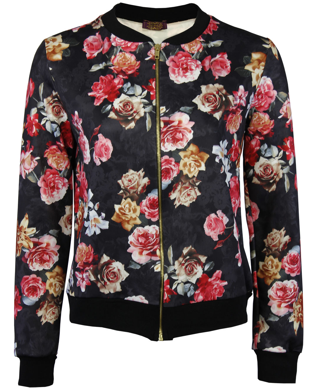 LADIES VINTAGE AUTUMN FLORAL PRINTED COAT WOMENS CROP BOMBER BIKER