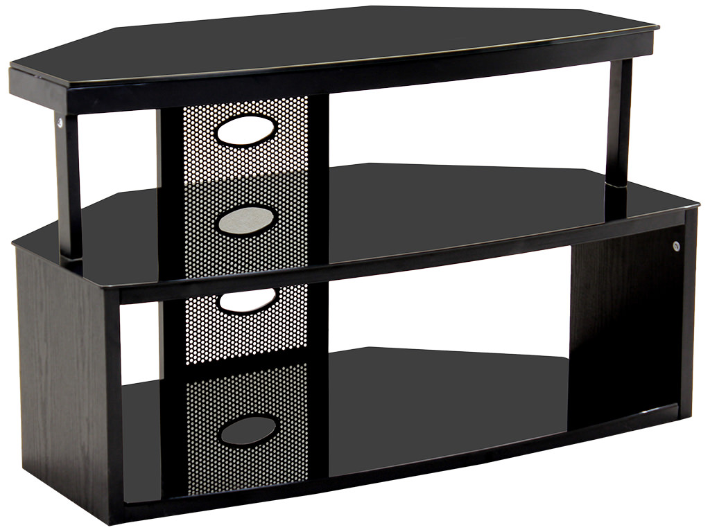 Black Finish Wood & Glass Flat Screen Plasma Corner TV Table Stand