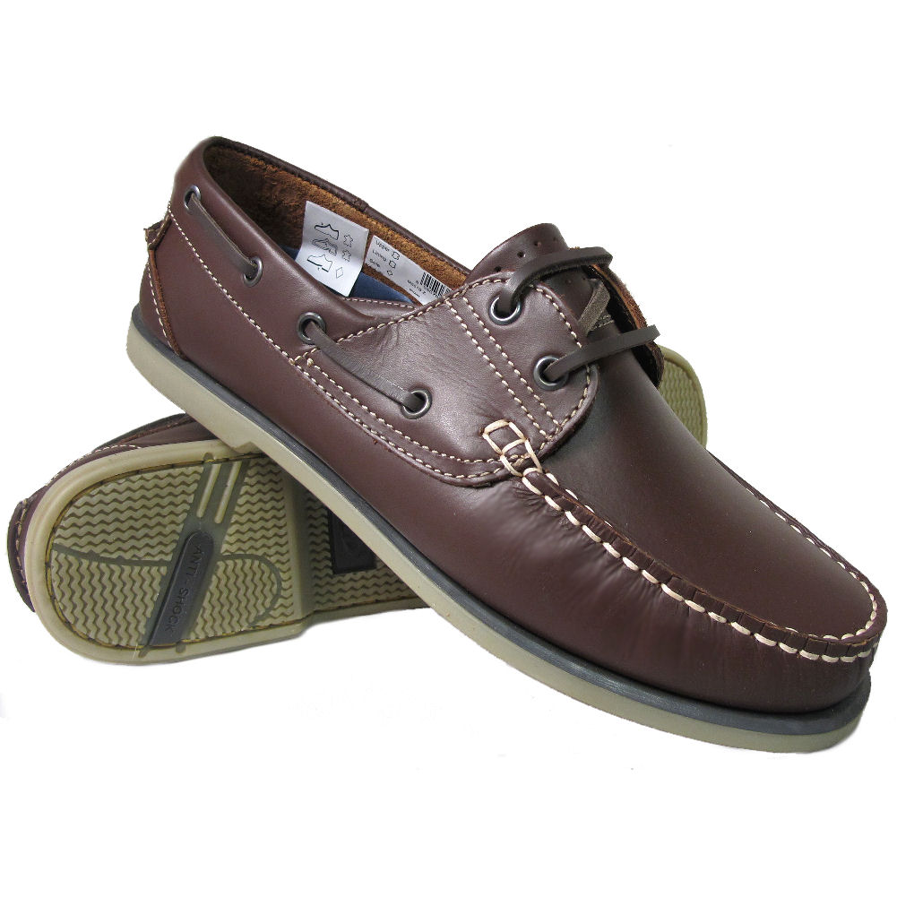 Para Hombre Azul Marino//Marrón Cuero Mocasín Cubierta//dek Barco Con Cordones 8-12