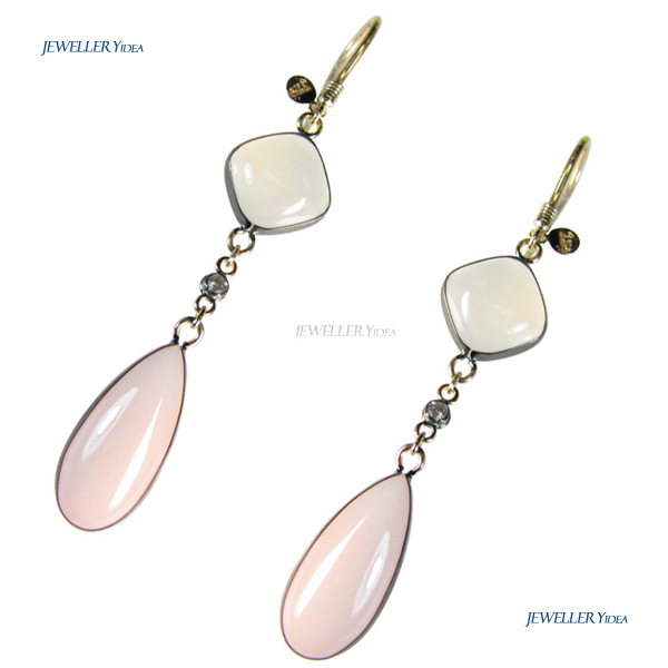 9ct Yellow Gold Dangle Earrings 5.8ct Moonstone 8.4ct Red Quartz 0.1carat Diamond anti_E0930-MO-CR-DM C
