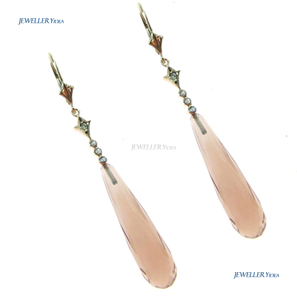 9ct Yellow Gold Dangle Earrings 0.05ct Diamond 0.25ct Pearl 25.14carat Smoky Quartz anti_E0988-F-D-PE-SQ B