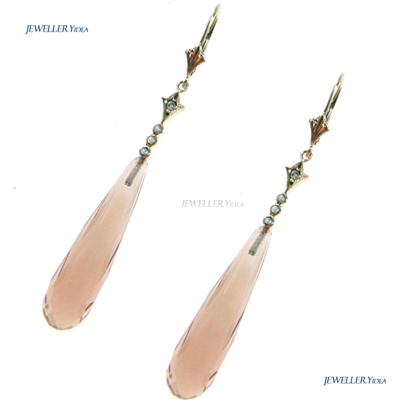 9ct Yellow Gold Dangle Earrings 0.05ct Diamond 0.25ct Pearl 25.14carat Smoky Quartz anti_E0988-F-D-PE-SQ C