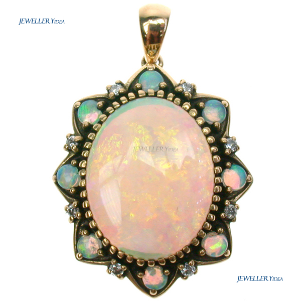 9ct Yellow Gold Drop Pendants Pendants 0.11ct Diamond 13.01ct Opal anti_P1383-O-D A