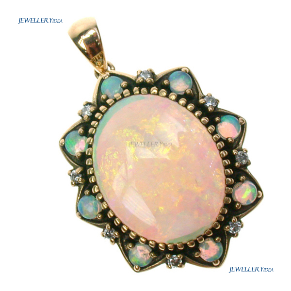 9ct Yellow Gold Drop Pendants Pendants 0.11ct Diamond 13.01ct Opal anti_P1383-O-D B