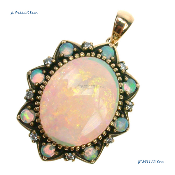 9ct Yellow Gold Drop Pendants Pendants 0.11ct Diamond 13.01ct Opal anti_P1383-O-D C