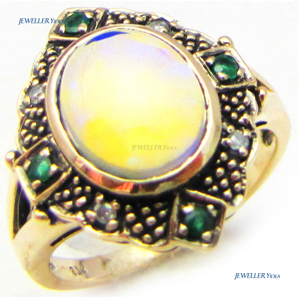 9ct Yellow Gold Dressing Rings 1.8ct Opal 0.12ct Emerald 0.04carat Diamond anti_R1996-O-E-D C 9ct Yellow Gold Dressing Rings 1.8ct Opal 0.12ct Emerald 0.04carat Diamond anti_R1996-O-E-D C