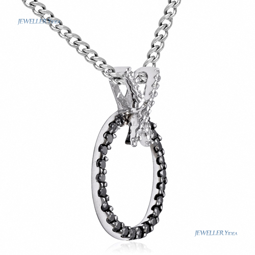 9ct White Gold Drop Pendants 0.16ct J/SI J/SI Round Brilliant Black Diamond 0.14ct J/SI J/SI Diamond 24mm prot_PBD330 B