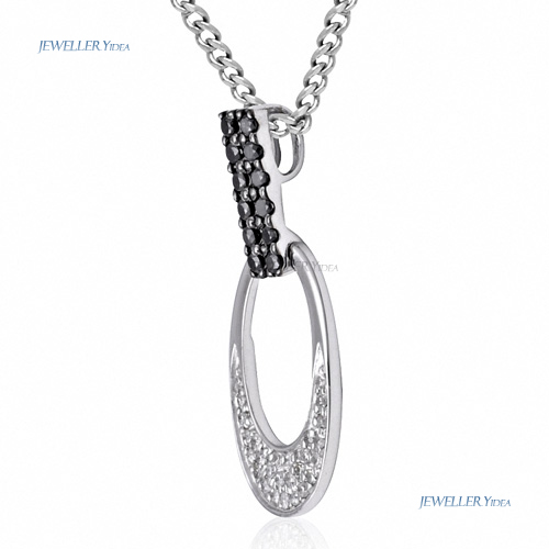 9ct White Gold Drop Pendants 0.16ct J/SI J/SI Round Brilliant Black Diamond 0.14ct J/SI J/SI Diamond 24mm prot_PBD330 C