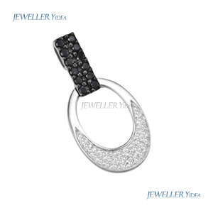 9ct White Gold Drop Pendants 0.16ct J/SI J/SI Round Brilliant Black Diamond 0.14ct J/SI J/SI Diamond 24mm prot_PBD330 D