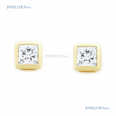 18ct Yellow Gold Bezel Studs Earrings 0.40ct VS-SI I-J Princess Princess Diamond prot_PRE40 C 18ct Yellow Gold Bezel Studs Earrings 0.40ct VS-SI I-J Princess Princess Diamond prot_PRE40 C