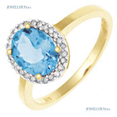9ct Yellow Gold Other Ring 2.00ct Blue Topaz & P1 ttlb Round Brilliant Diamond O 7.25 prot_R01BT B