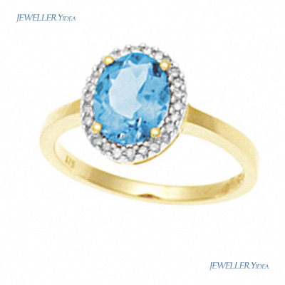 9ct Yellow Gold Other Ring 2.00ct Blue Topaz & P1 ttlb Round Brilliant Diamond O 7.25 prot_R01BT C
