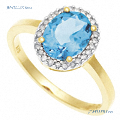9ct Yellow Gold Other Ring 2.00ct Blue Topaz & P1 ttlb Round Brilliant Diamond O 7.25 prot_R01BT D