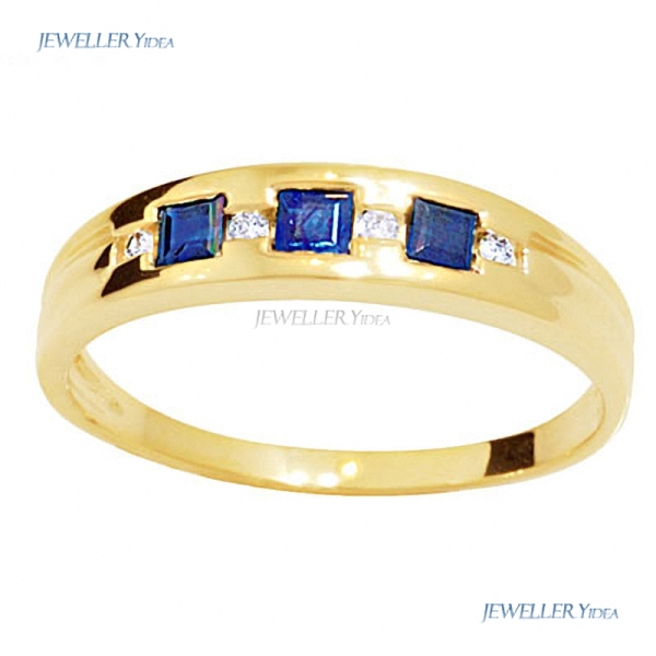 Bee 9k 9ct Yellow Gold Eternity Ring 2.5x2.5mm Blue Claw Setting, Prongs Square Sapphire 0.01carat JP2 White Diamond P 7.75 24932/S A