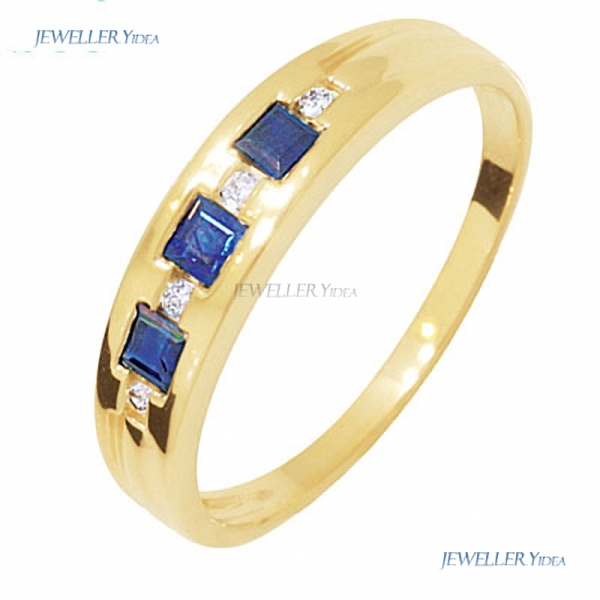 Bee 9k 9ct Yellow Gold Eternity Ring 2.5x2.5mm Blue Claw Setting, Prongs Square Sapphire 0.01carat JP2 White Diamond P 7.75 24932/S B