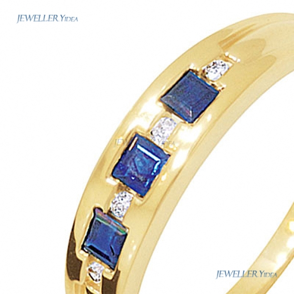 Bee 9k 9ct Yellow Gold Eternity Ring 2.5x2.5mm Blue Claw Setting, Prongs Square Sapphire 0.01carat JP2 White Diamond P 7.75 24932/S C