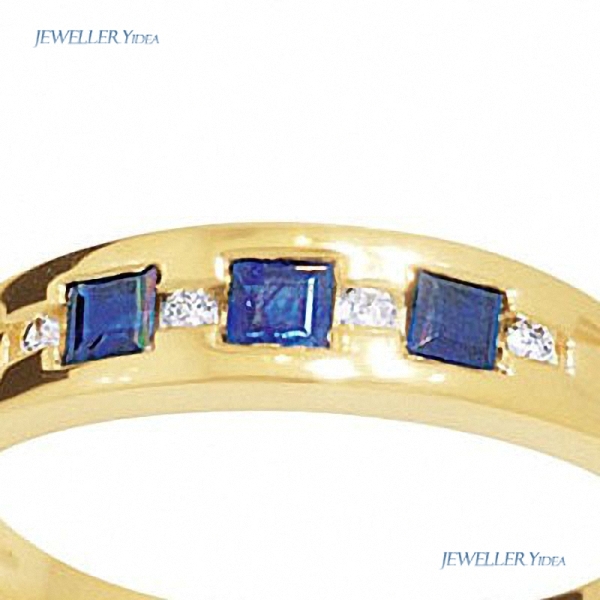 Bee 9k 9ct Yellow Gold Eternity Ring 2.5x2.5mm Blue Claw Setting, Prongs Square Sapphire 0.01carat JP2 White Diamond P 7.75 24932/S D