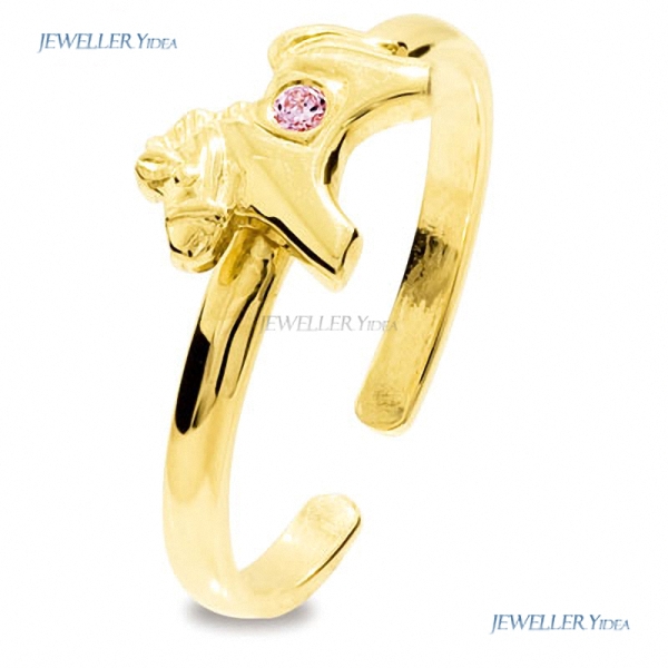 New Girls First 9ct Gold Ring Pony Bee 9k 9ct Yellow Gold Other Rings 1.5 Pink Round Cubic Zirconia 25294/CZP'K A