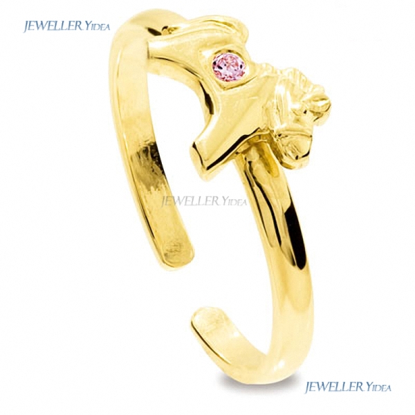New Girls First 9ct Gold Ring Pony Bee 9k 9ct Yellow Gold Other Rings 1.5 Pink Round Cubic Zirconia 25294/CZP'K D