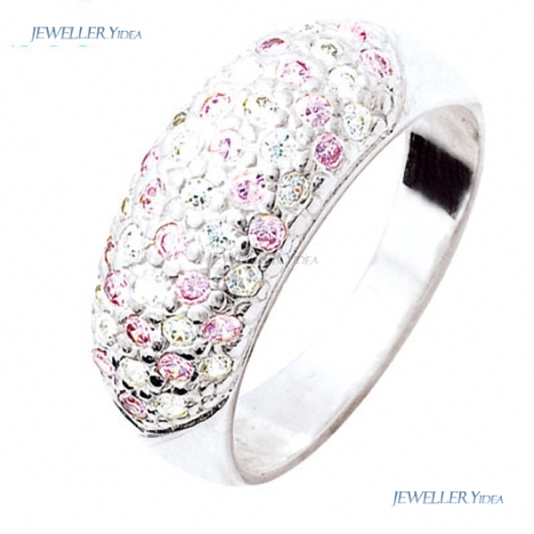 Bee Sterling Silver 2 or 3 Stone Silver Ring 1.5 Pink Round Cubic Zirconia 1.5mm White Round Cubic Zirconia P 7.75 33875/CZP B