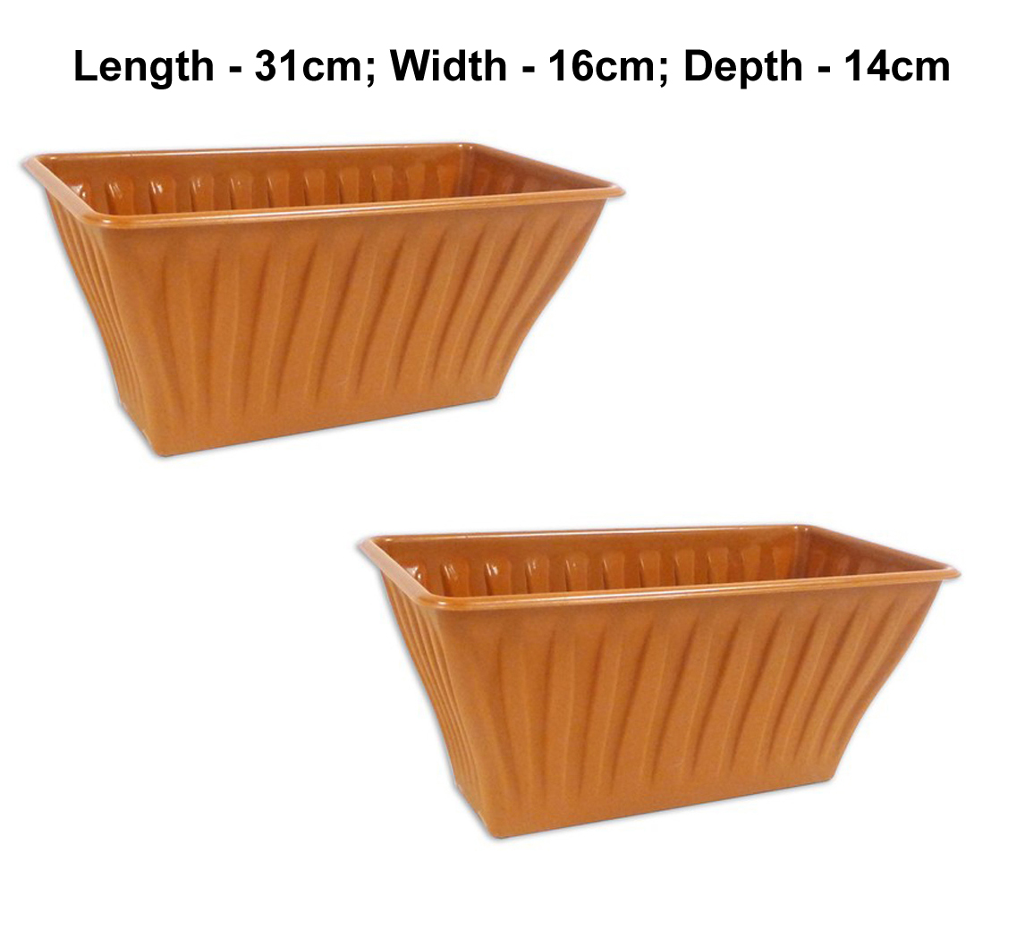 Plant Pots Pack of 4 Planters Terracotta Plastic Garden Rectangle