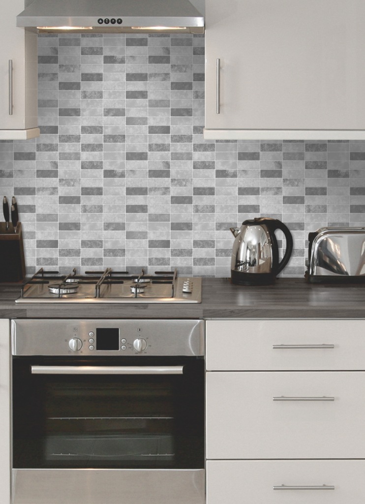 Grey Stone Tile Effect Expanded Vinyl Kitchen Bathroom Wallpaper by