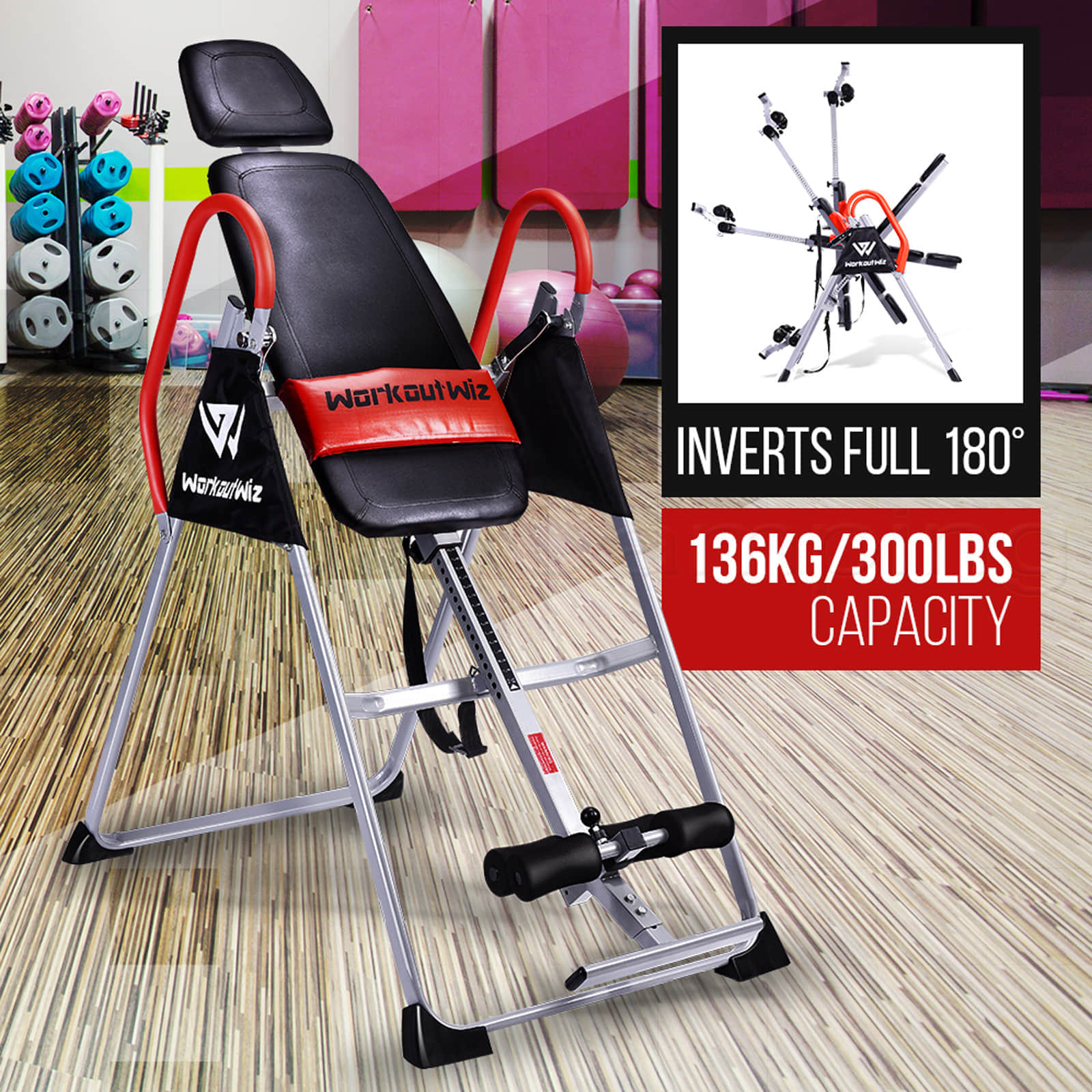 NEW WORKOUT WIZ GRAVITY INVERSION TABLE Folding Upside Down Back Pain