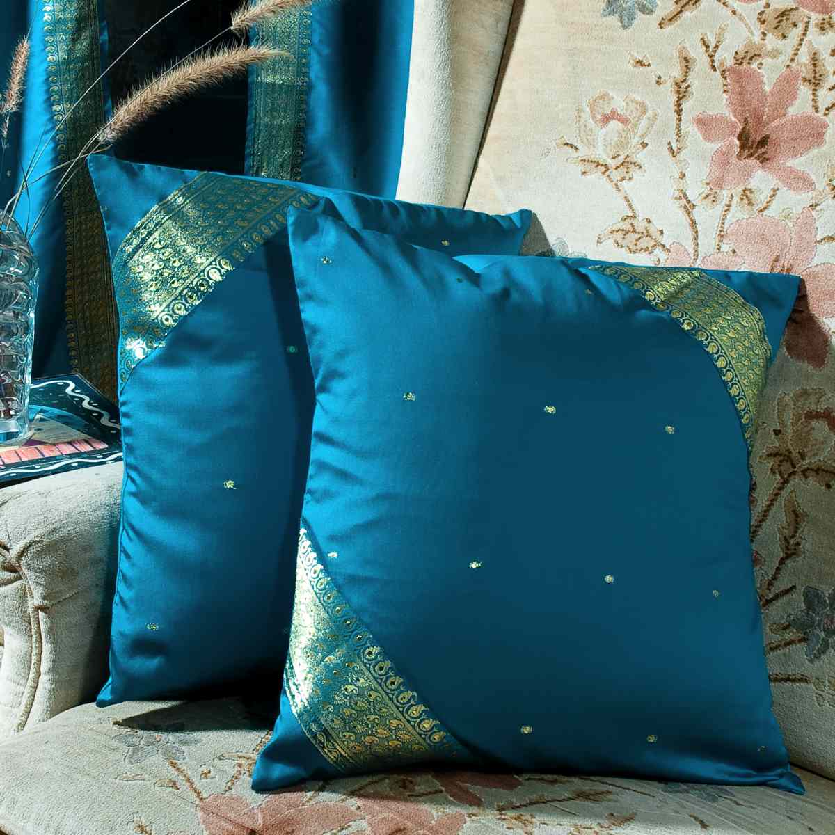 Turquoise handcrafted Cushion Cover, Throw Pillow case Euro Sham6