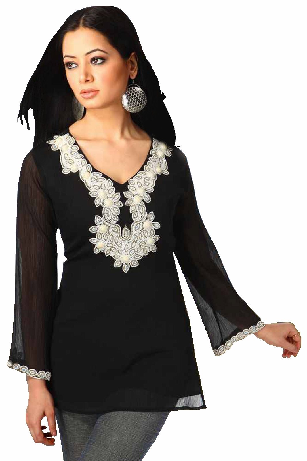 Black long sleeves Kurti/Tunic with designer bead work eBay