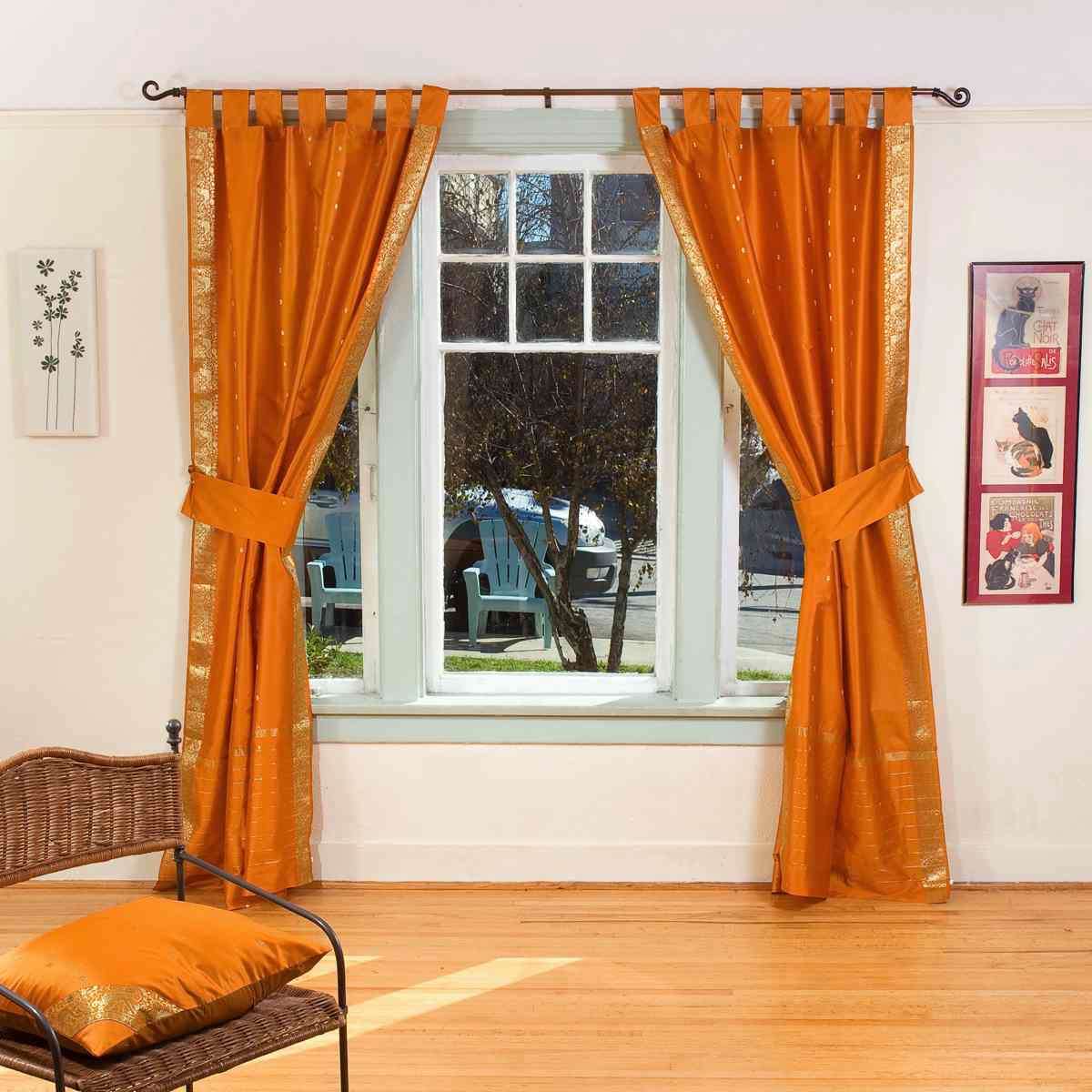 Orange Crinkle Sheer Voile Cotton Curtains Set of 2 World Market