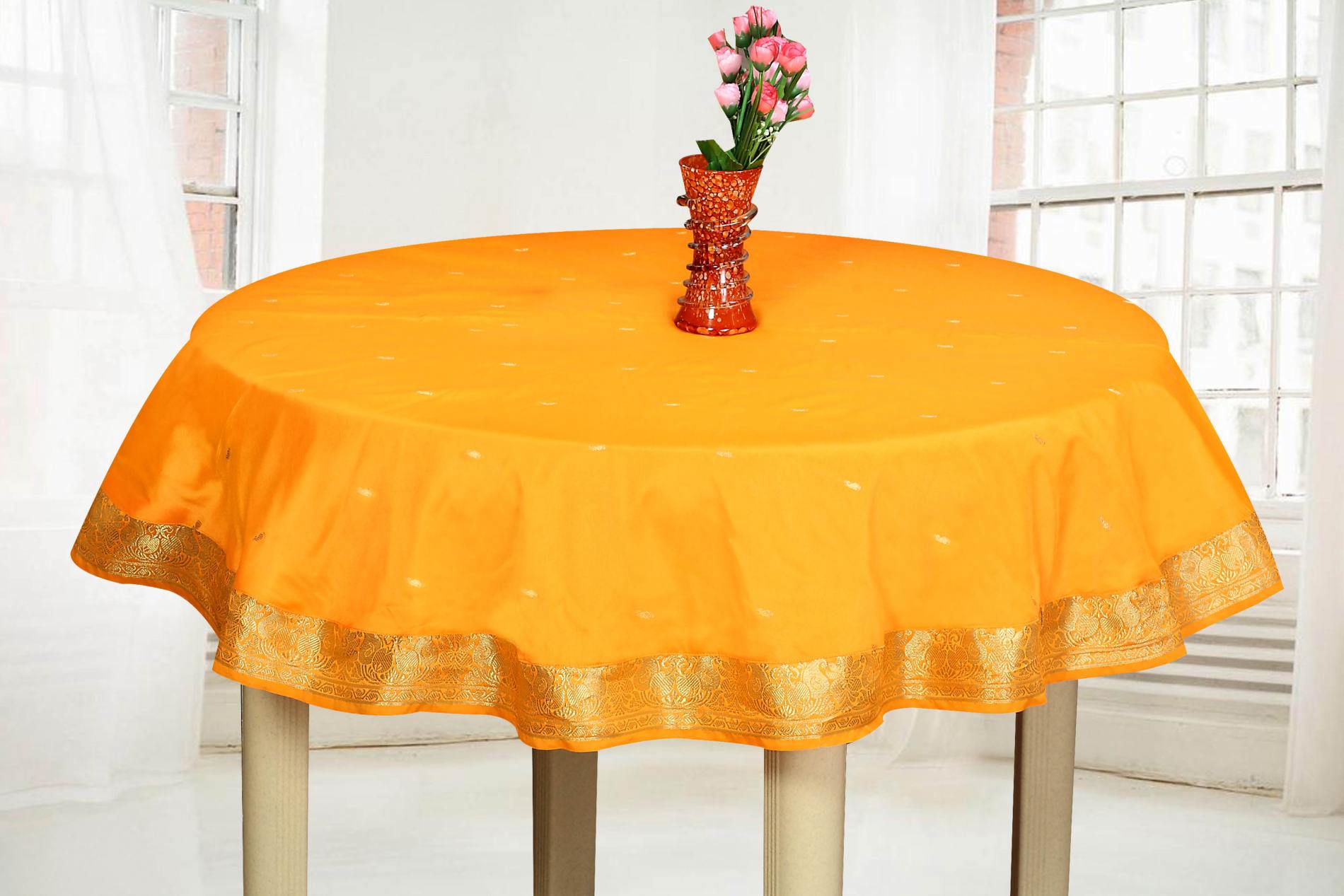 Orange Handmade Sari Tablecloth (India) Round eBay