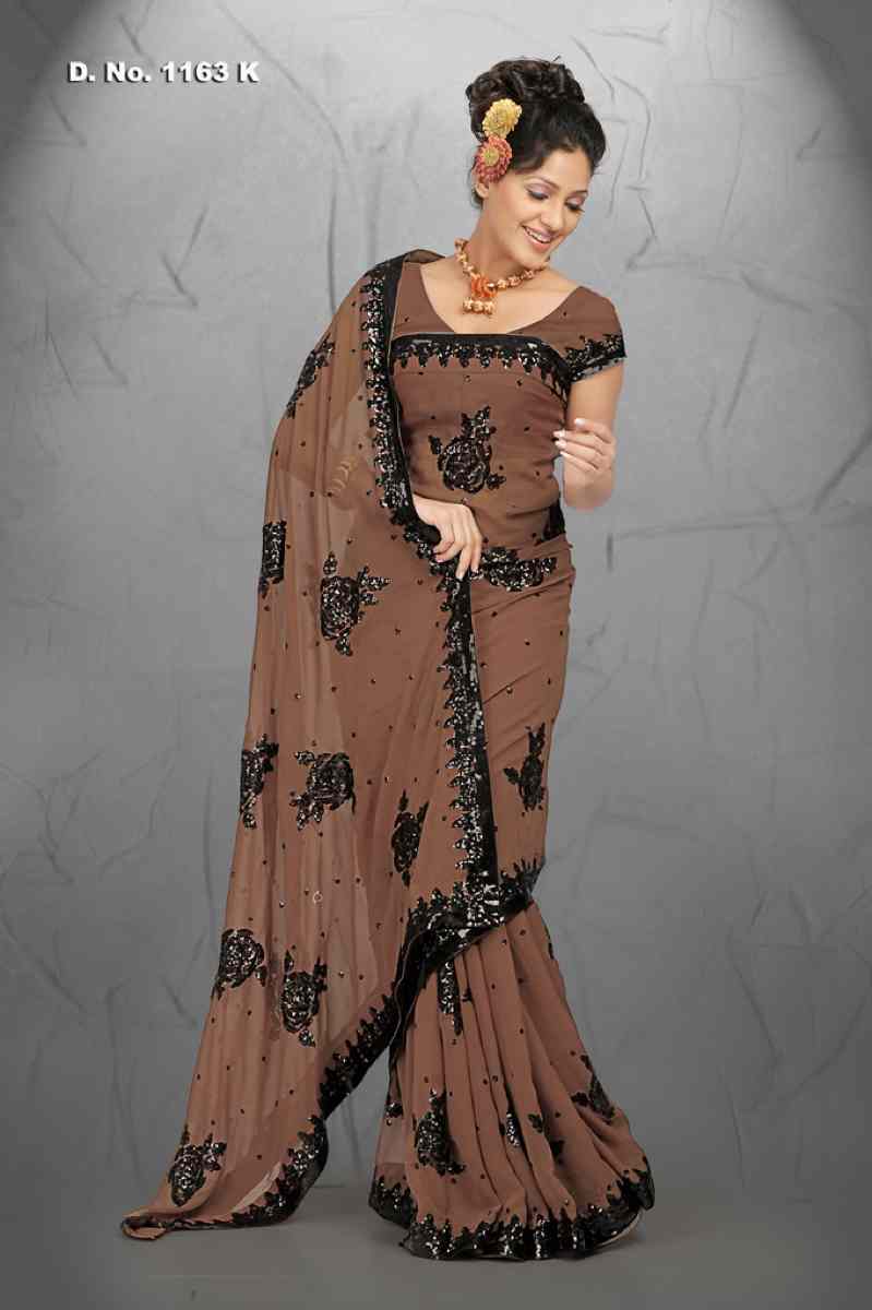 Ambika Brown Georgette Designer Party Wear Sari saree