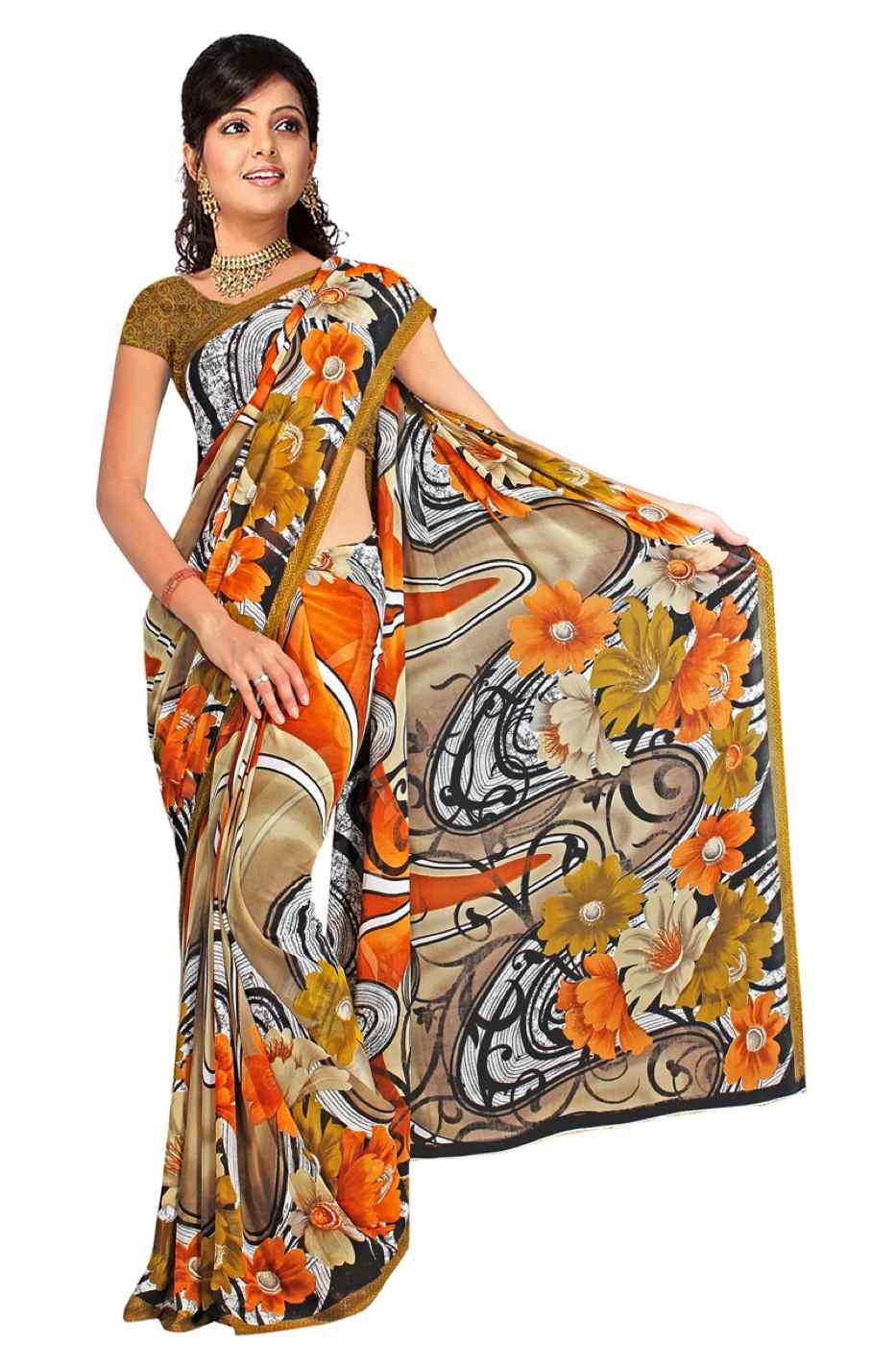 Daya Georgette Printed Casual Saree Sari Bellydance fabric