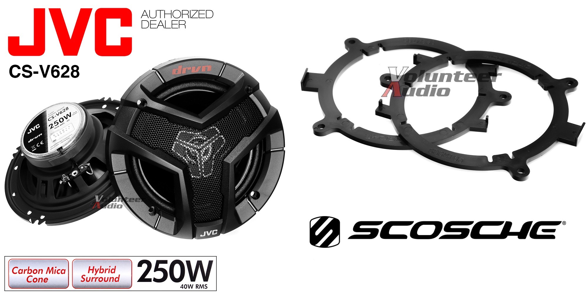 JVC CSV628 6.5 Speakers + 1 Pair Front / Rear Speaker Adapters For GM eBay