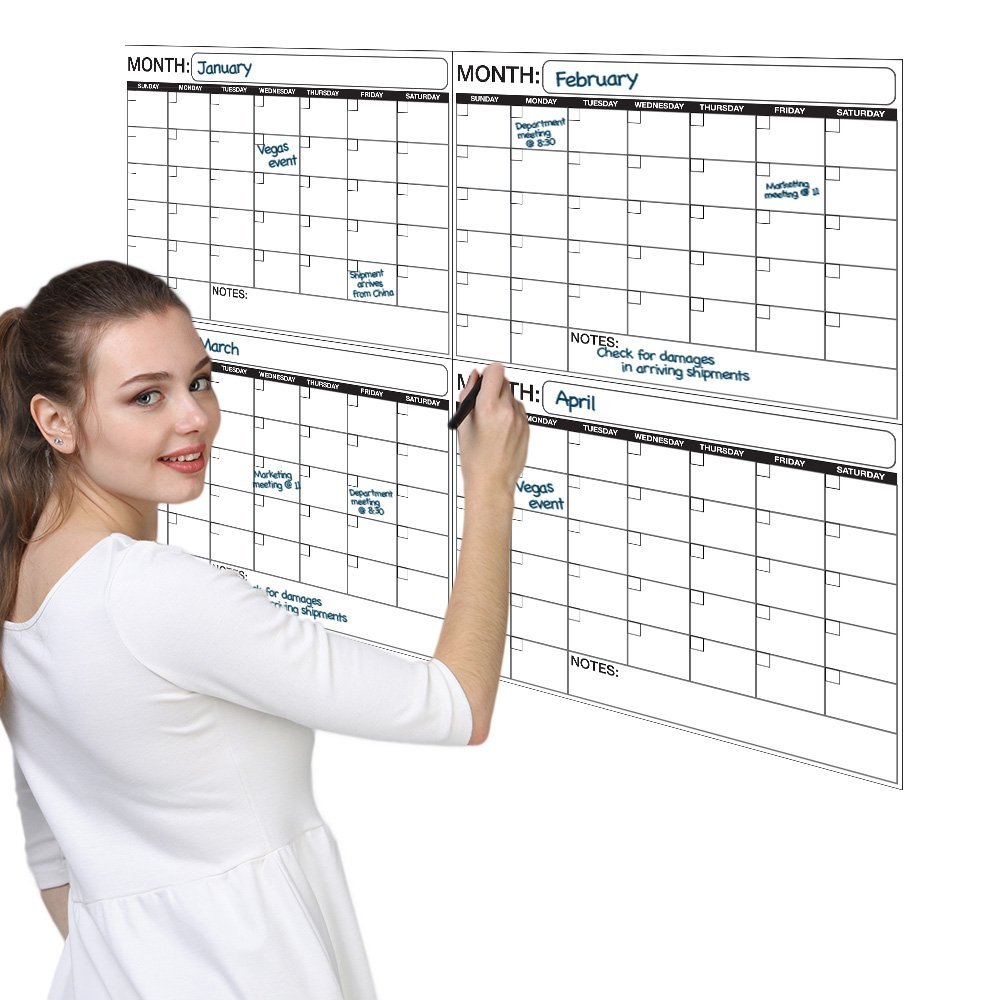 Laminated Wet Or Dry Erase Quarterly Wall Calendar Planner Large Plan 