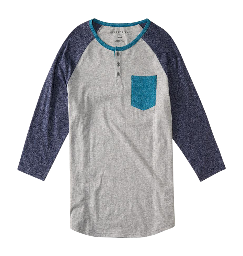 aeropostale mens 3/4 sleeve colorblock pocket henley shirt eBay