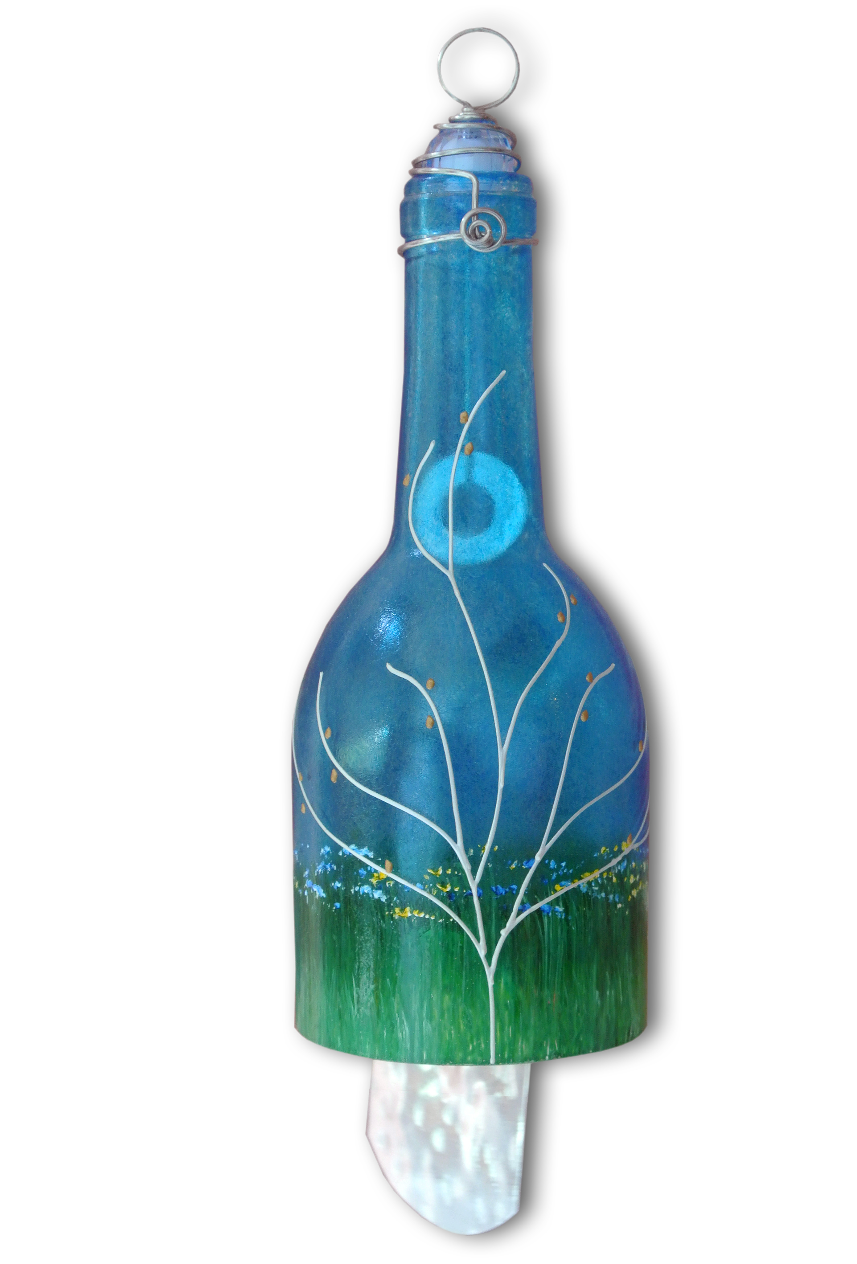 and 2 Keys Wine Bottle Wind Chime Blue 3 Ring With Dragonflies