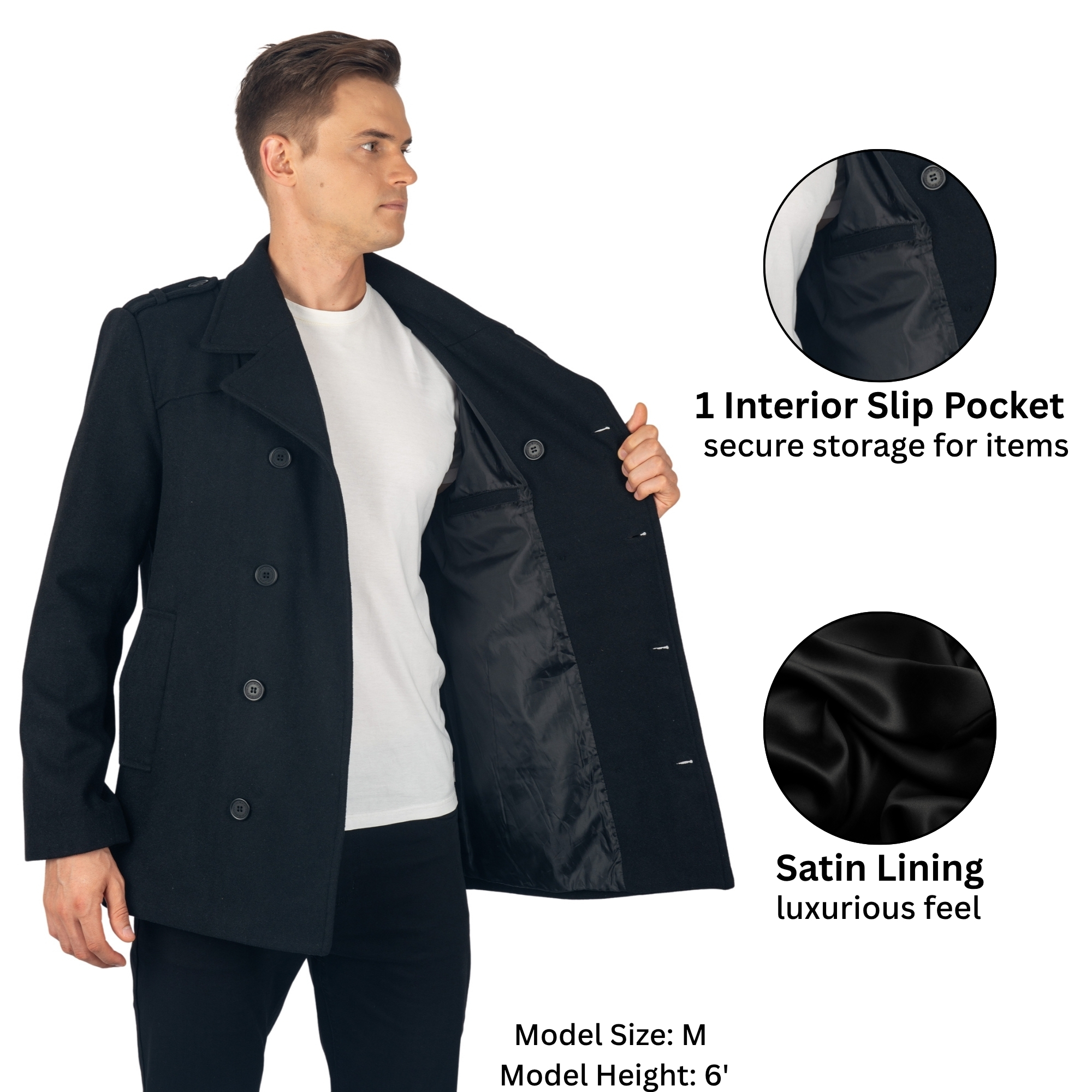 Alpine Swiss Jake Mens Pea Coat Wool Blend Double Breasted Dress Jacket Peacoat
