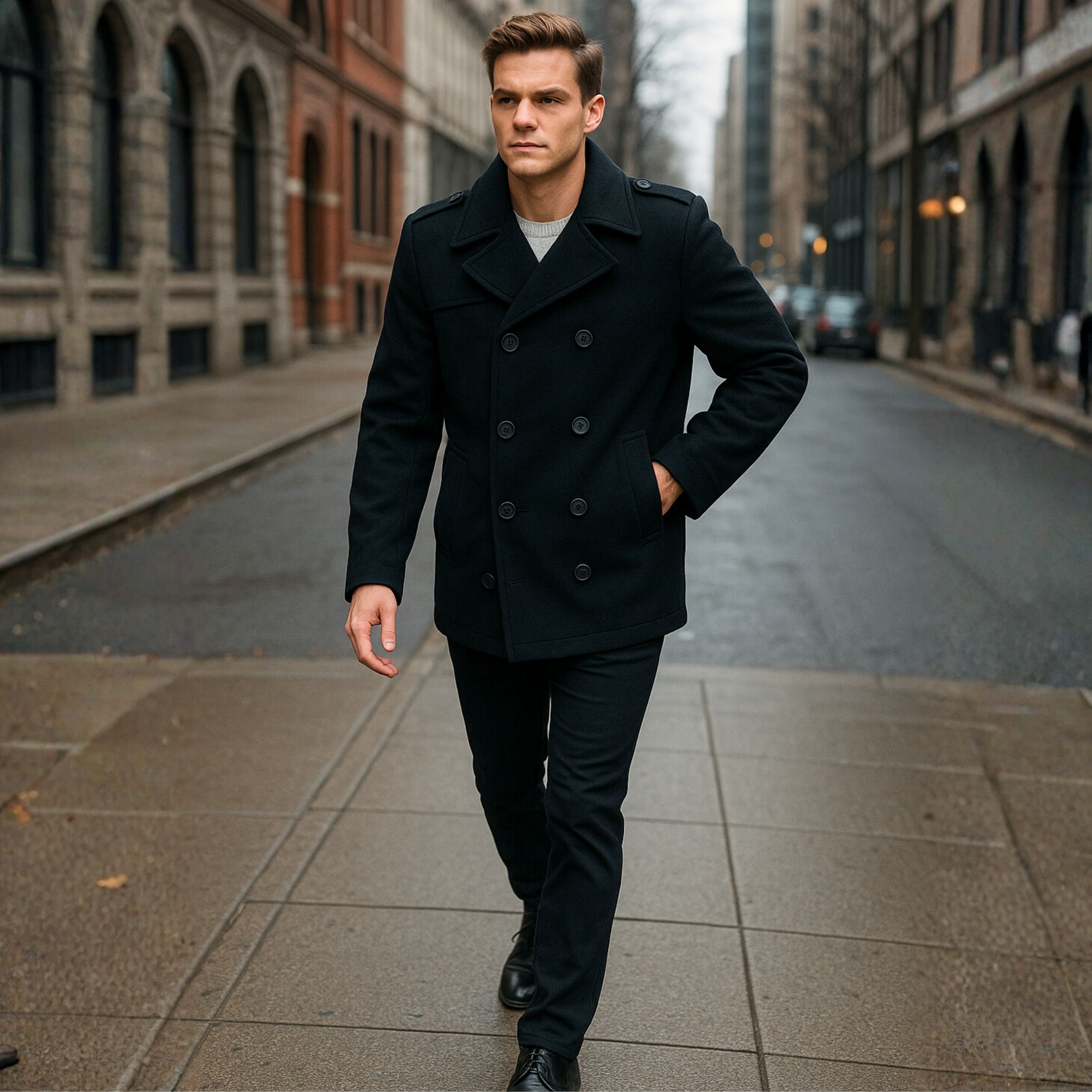 Alpine Swiss Jake Mens Pea Coat Wool Blend Double Breasted Dress Jacket Peacoat