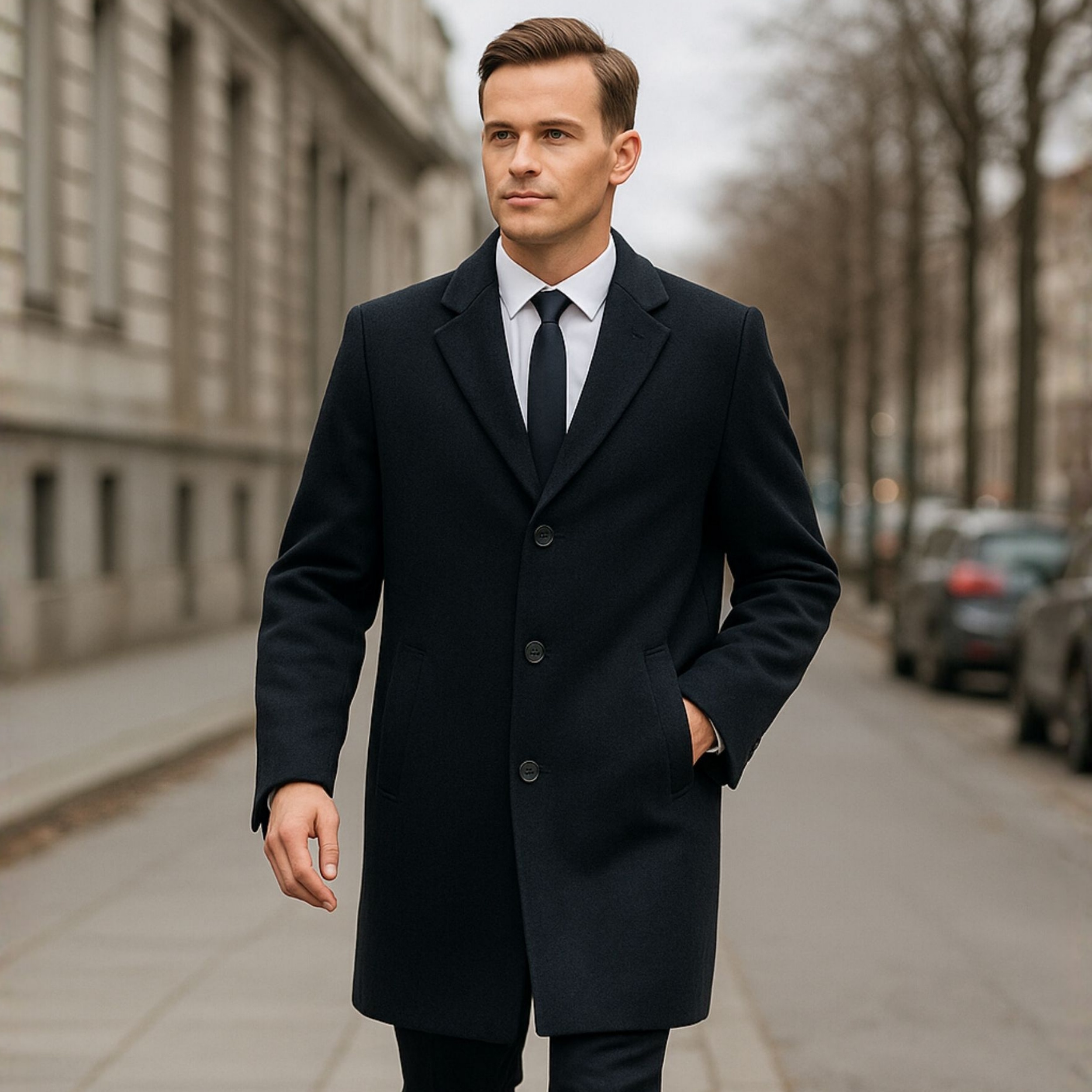 Alpine Swiss Luke Mens Wool Blend Overcoat Single Breasted Coat Tailored Topcoat