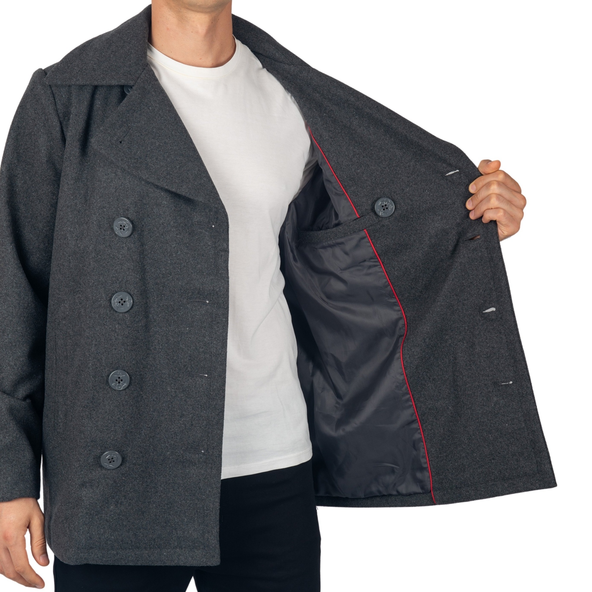 Alpine Swiss Mason Mens Wool Blend Pea Coat Jacket Double Breasted Dress Coat