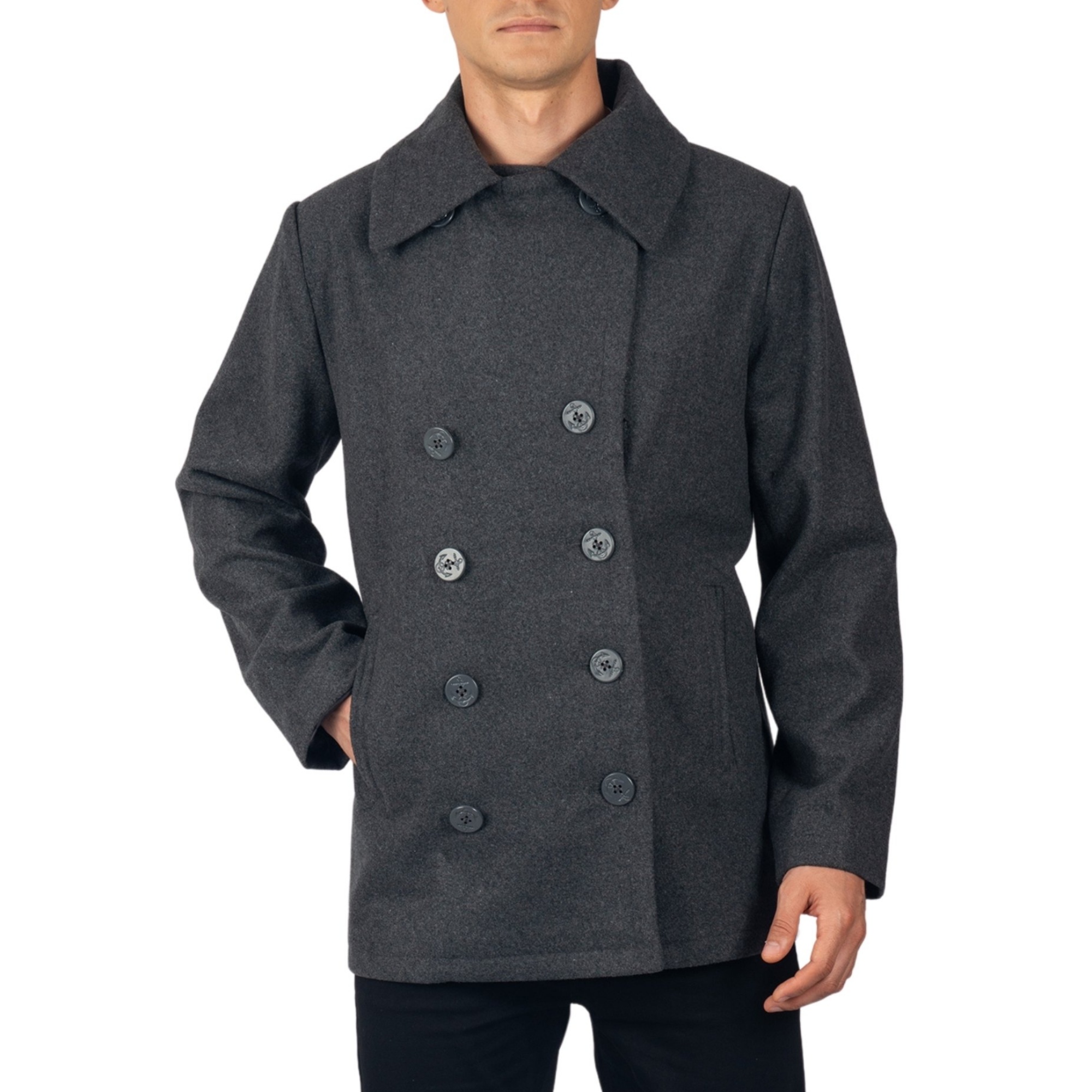 Alpine Swiss Mason Mens Wool Blend Pea Coat Jacket Double Breasted Dress Coat