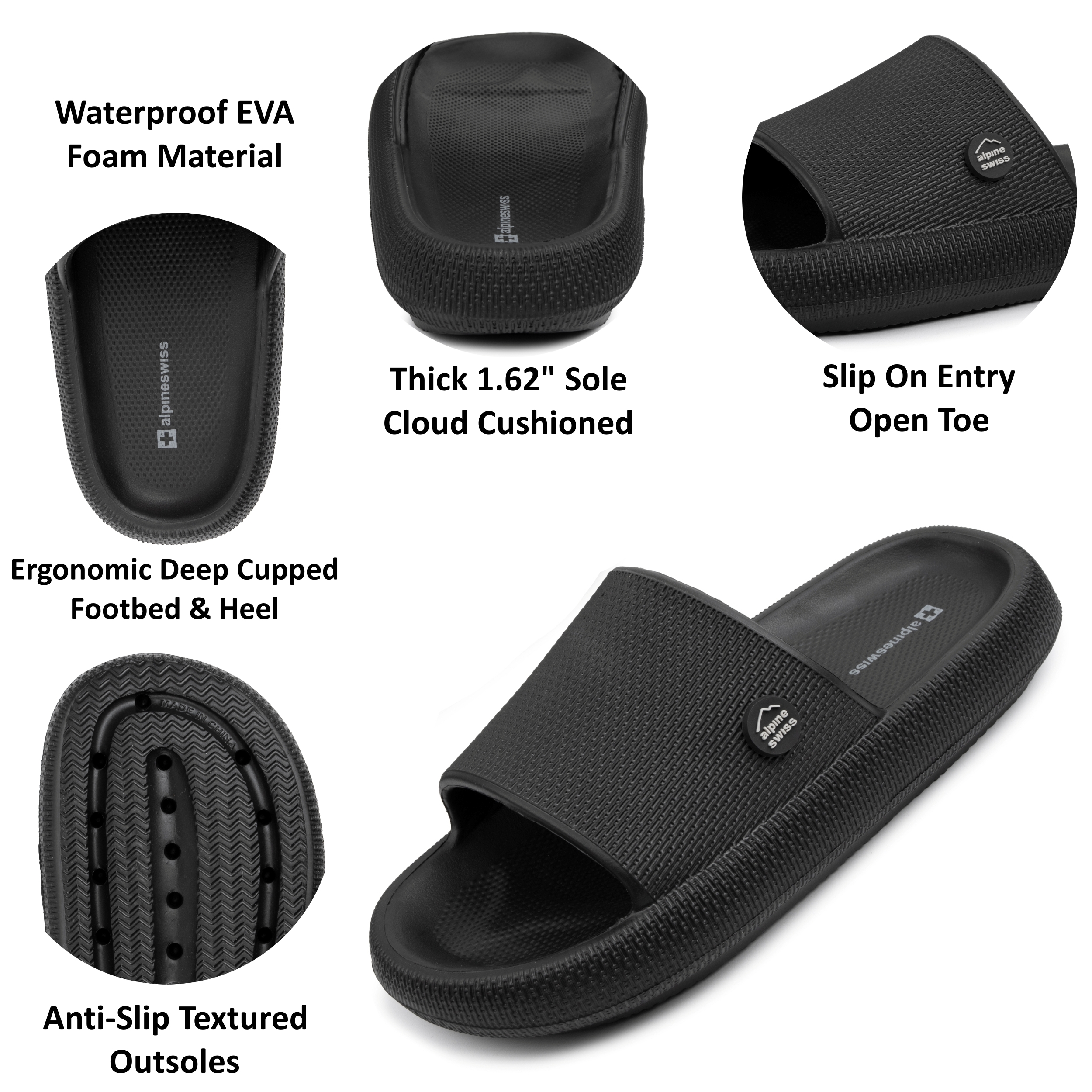 Alpine Swiss Omar Mens Slides Pillow Slippers Ultra Cushioned Cloud Slide Sandal