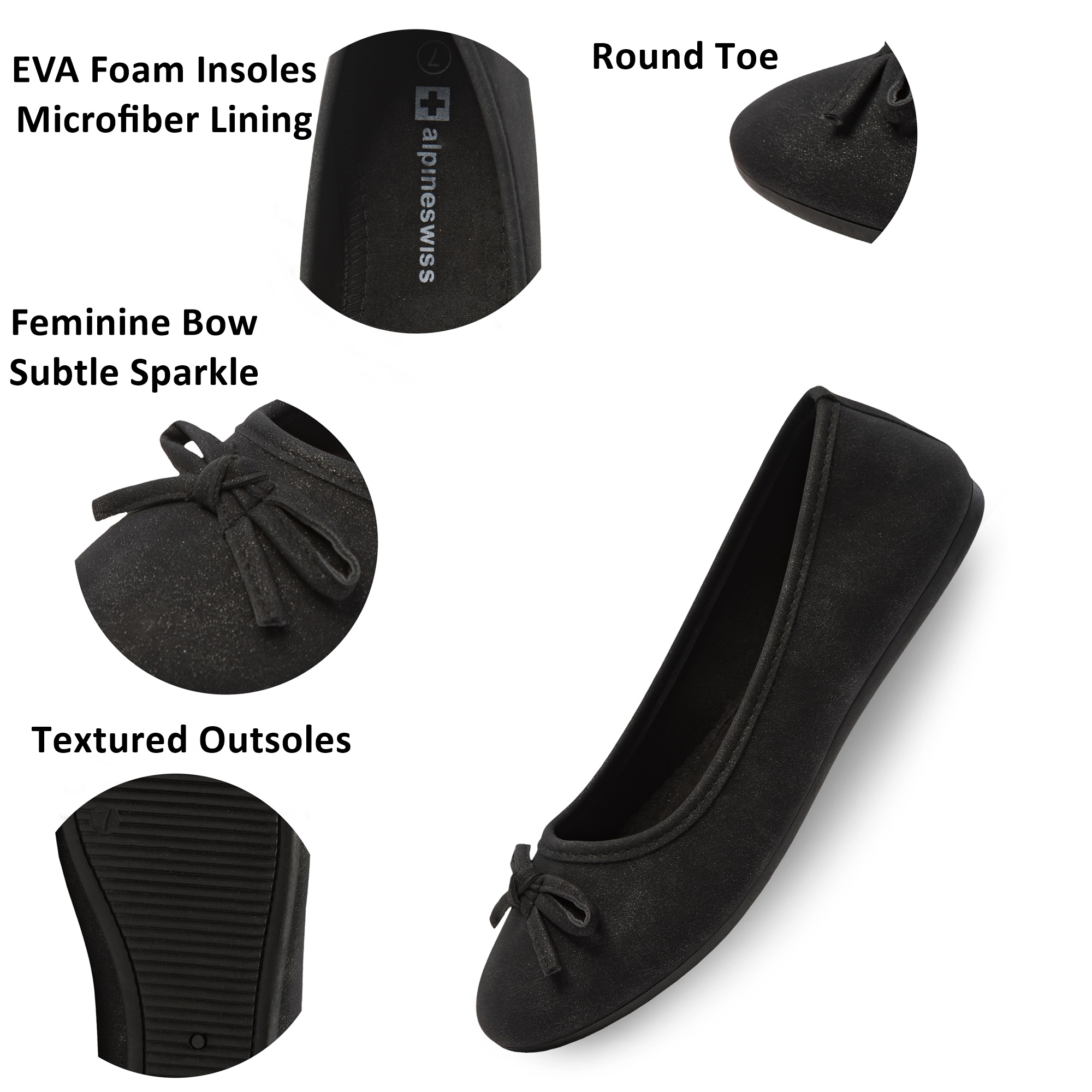 Alpine Swiss Polly Ballet Flats, Vegan Leather Shoes, Flats with Bow