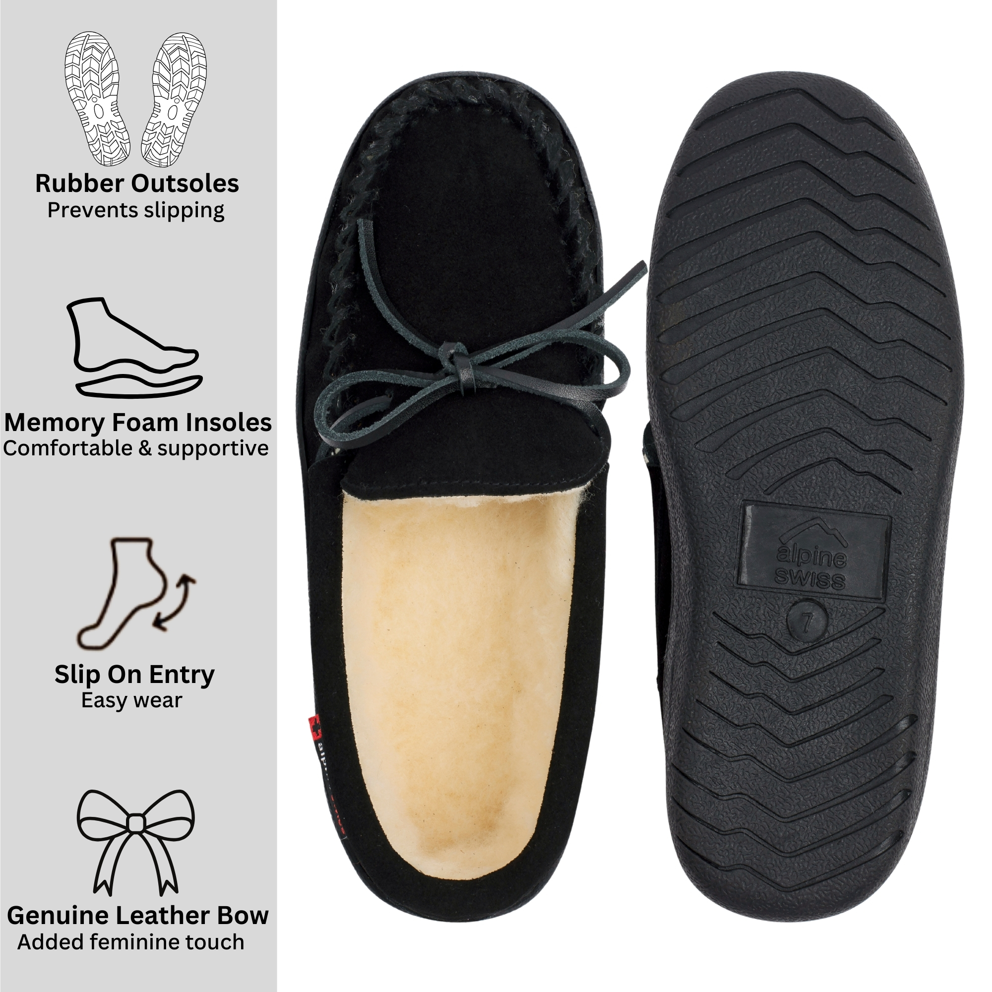 Alpine Swiss Sabine Womens Moccasin Slippers Genuine Suede House Shoe Memory - Picture 12 of 50