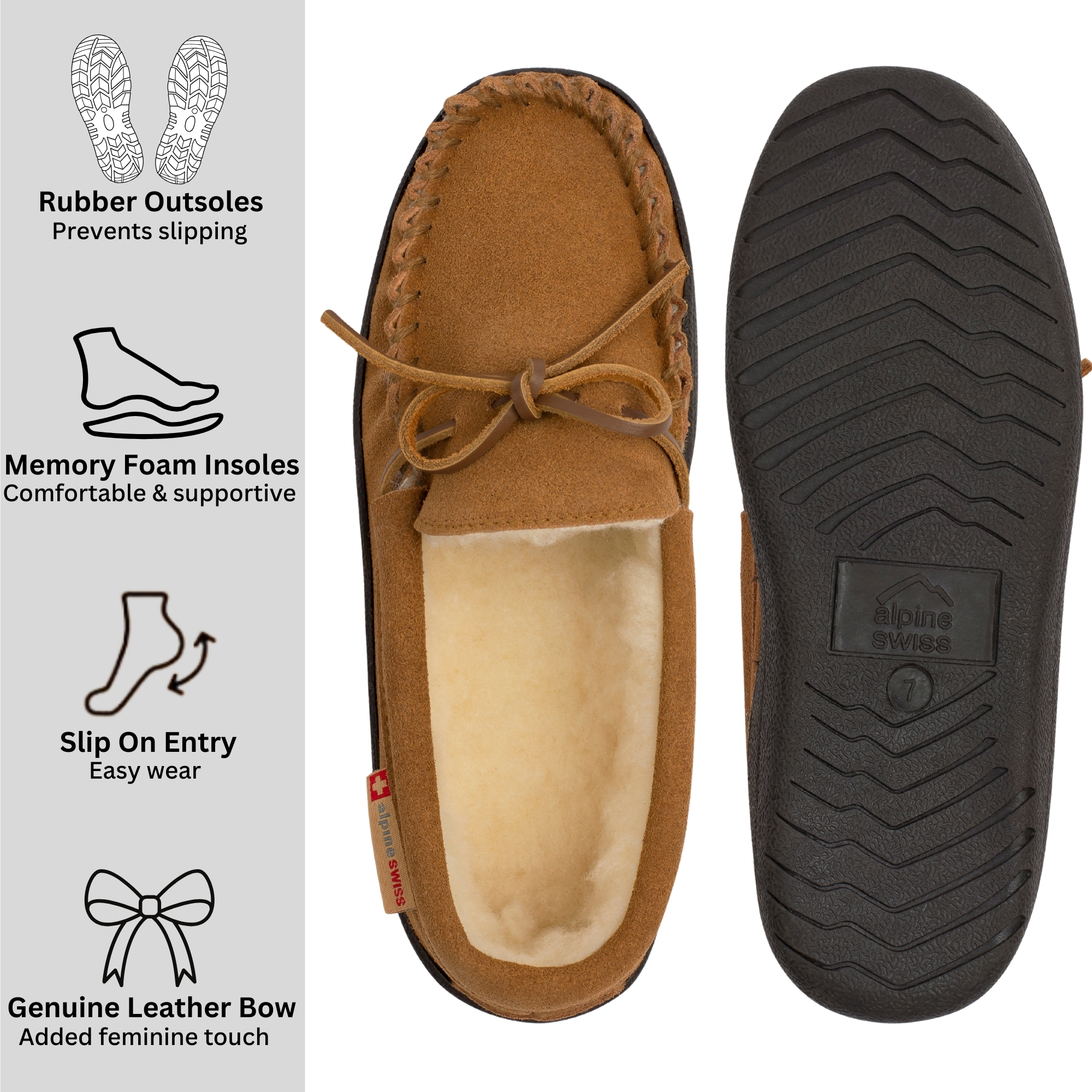 Alpine Swiss Sabine Womens Moccasin Slippers Genuine Suede House Shoe Memory - Picture 28 of 50