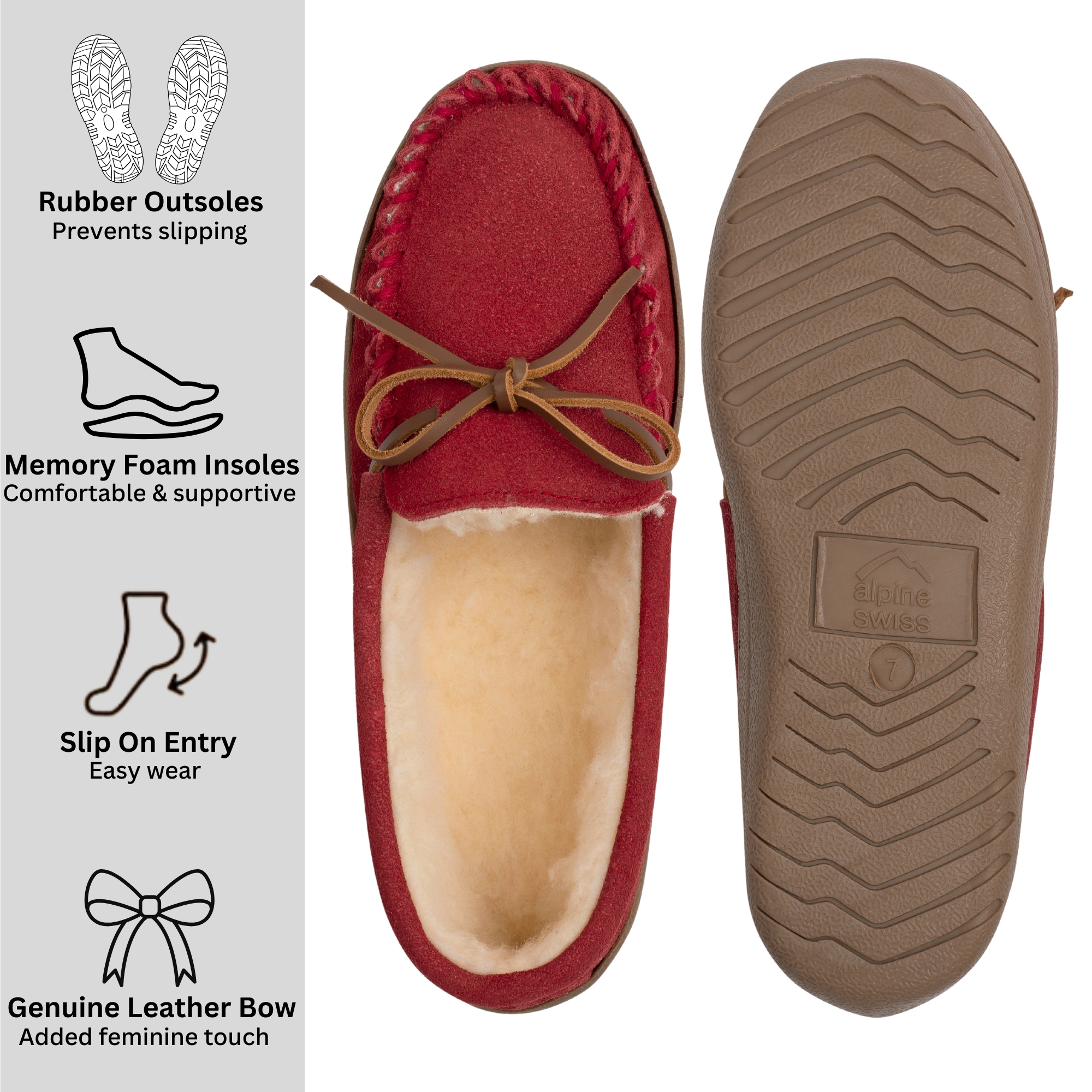 Alpine Swiss Sabine Womens Moccasin Slippers Genuine Suede House Shoe Memory - Picture 45 of 50