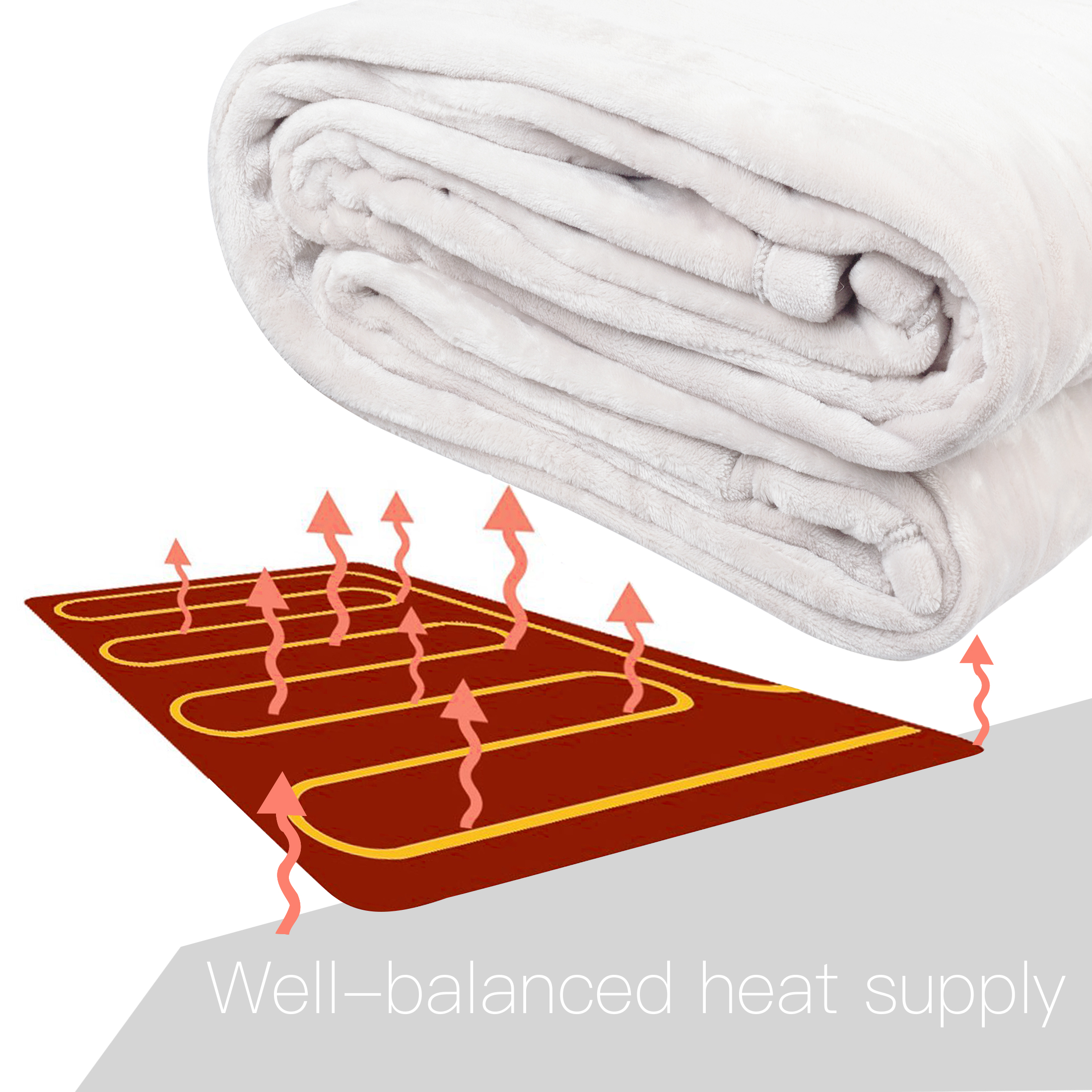 Warm Bed Grey Heated Blanket Cozy Flannel Bedding Heater with 2