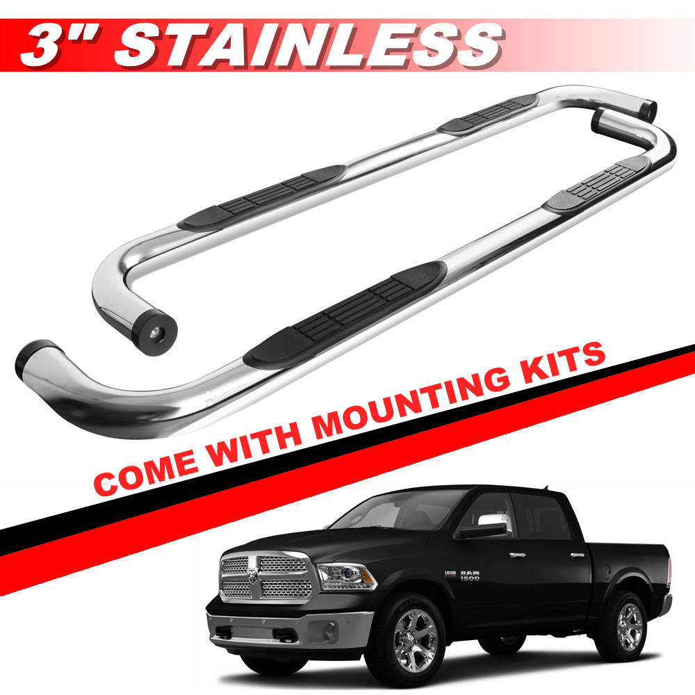 For 2009-2018 Dodge Ram 1500 Crew Cab 3/" SS Side Step Nerf Bar Board Chrome