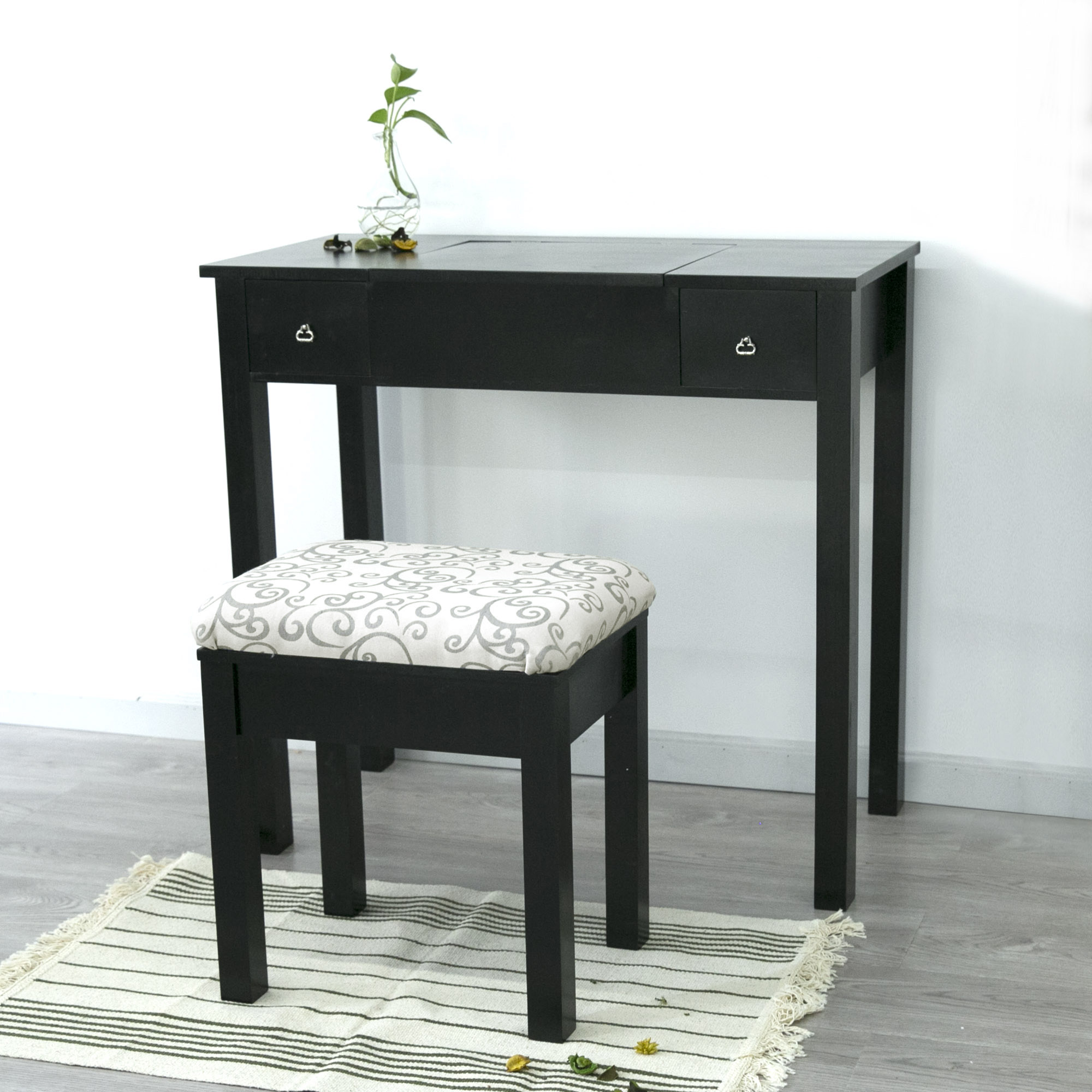 Vanity Table Set Makeup Flip-top Mirrored Dressing Table Set w ... Vanity Table Set Makeup Flip-top Mirrored Dressing Table Set w ...